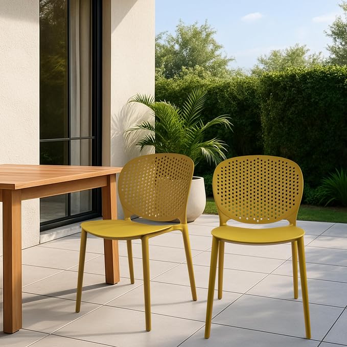 2xhome Set of 4 Patio Dining Chairs | Modern Stackable Outdoor Pool Side Chair - Image 2