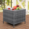 Outdoor Wicker Storage Side Table, Patio Grey PE Rattan End Table by Lvidenoutdoor