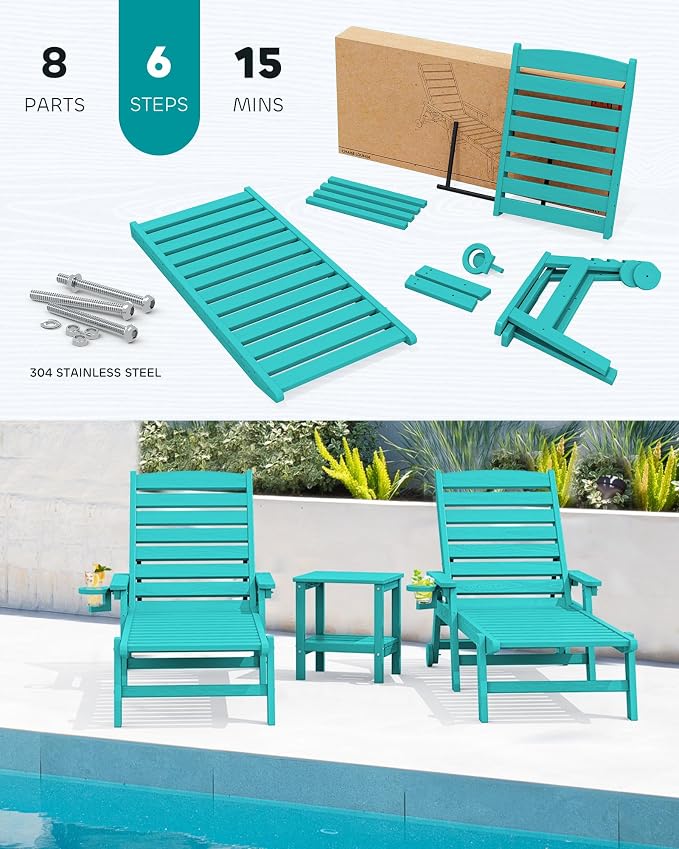 SERWALL Patio Chaise Lounge Chair, Poly Lounge Chair - Image 7