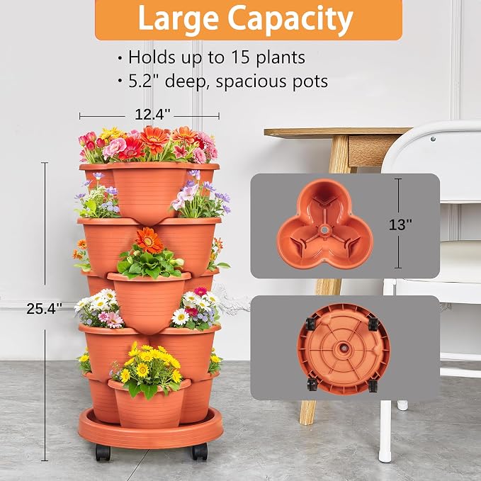 VECELO 5 Tier Vertical Garden Planter, Self Watering Stackable Planters - Image 5