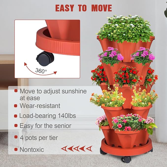 Vertical Strawberry Planter-5 Tier Stackable Herb Tower Planters Stacking - Image 3
