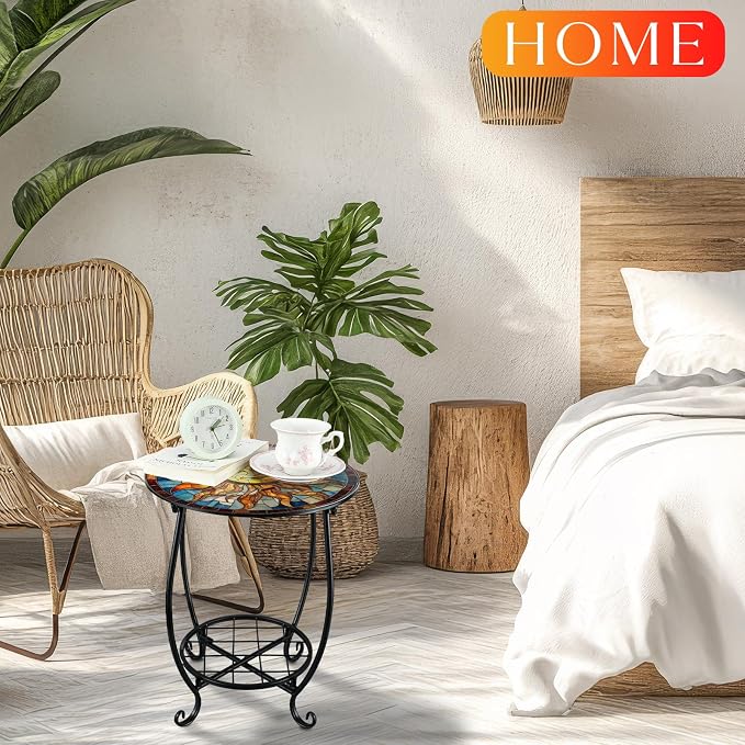 Outdoor Side Table Round Small Mosaic Patio Accent Indoor End Plant Coffee Tea - Image 6