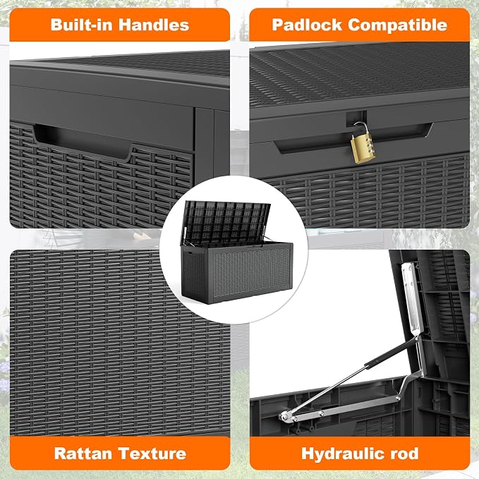 100 Gallon Outdoor Deck Box, Lockable Waterproof Outdoor Storage Boxes - Image 3