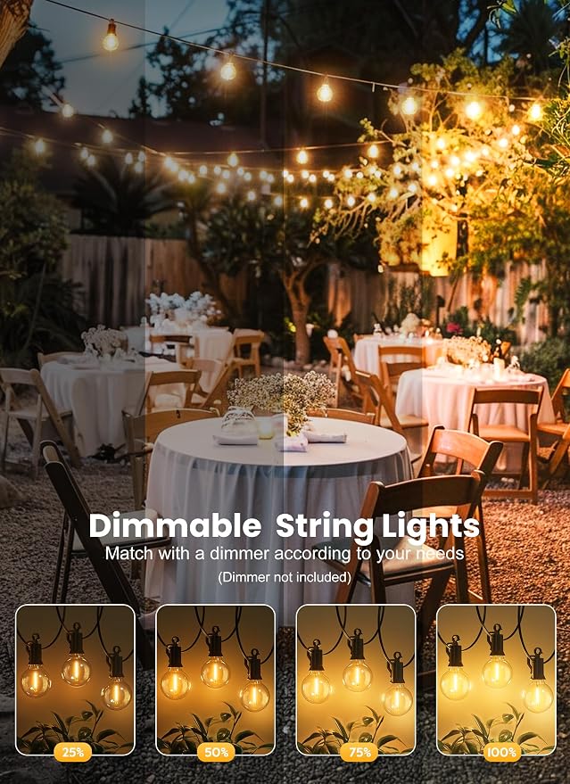 Brightown Outdoor String Lights, 25FT 12+1 G40 Bulbs Shatterproof Patio Lights - Image 8