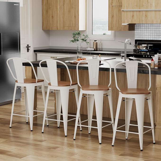 Alunaune 30" Swivel Metal Bar Stools Set of 4 High Back Counter Height - Image 6