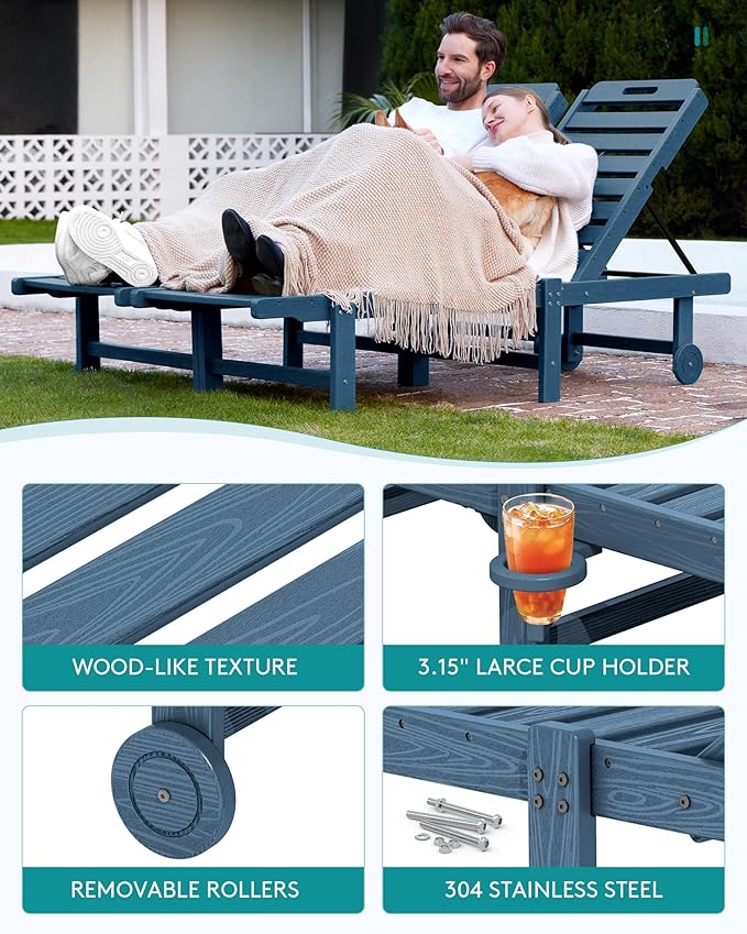 SERWALL Outdoor Chaise Lounge Set of 8, HDPE Pool Lounge Chairs - Image 5