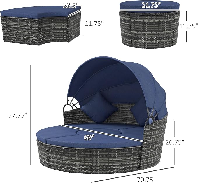 Outsunny 4-Piece Round Convertible Daybed - Image 3