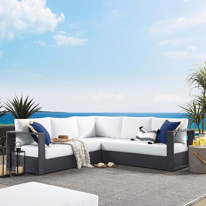Modway Tahoe Aluminum 3-Piece Outdoor Patio Furniture Gray White, Modular by Modway