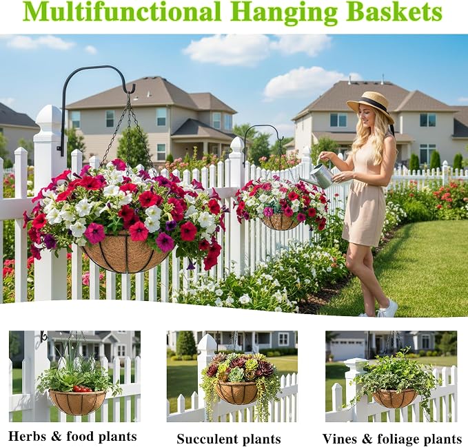 Metal Hanging Planters Basket Set of 3 Hanging Flower Pots 12 Inch Chain Round - Image 6