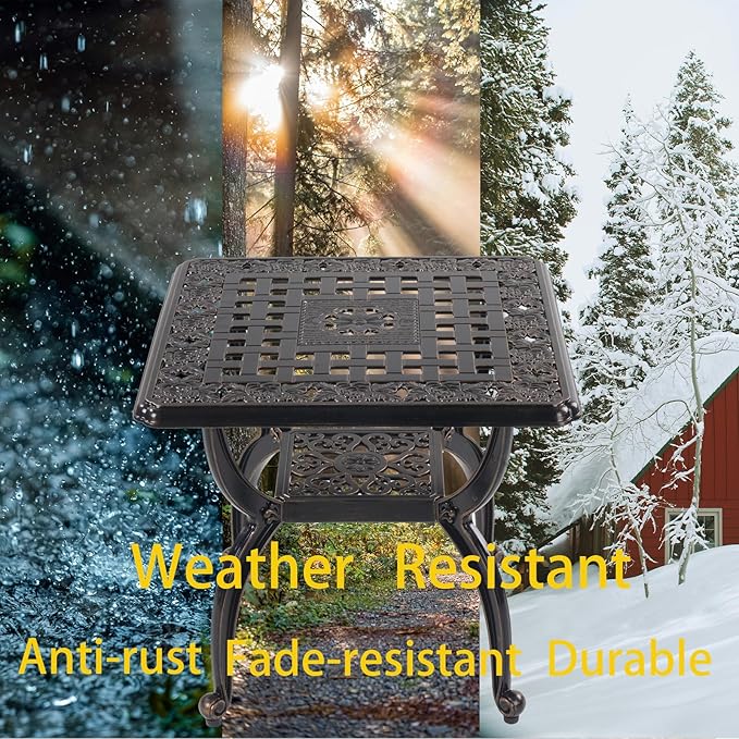 Cast Aluminum Outdoor Side Table, Small Patio Table, Outdoor Coffee Tables - Image 4