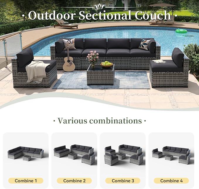Aoxun 7 Piece Patio Furniture Set Wicker Rattan Patio Conversation Set Outdoor - Image 7