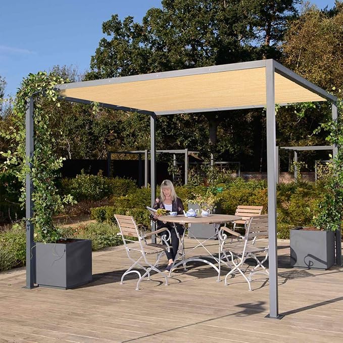Eden's Decor Straight Flat-Edged Sun Shade Sail Rectangular 9' x 15' Beige - Image 6