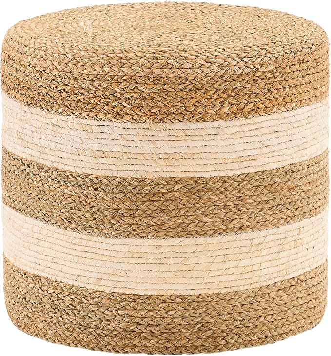 Handwoven Ottoman Pouf, Natural Seagrass Footstool, Round Braided Outdoor Seat by LGENHOOMHandwovenNaturalWaterHyacinthBasket