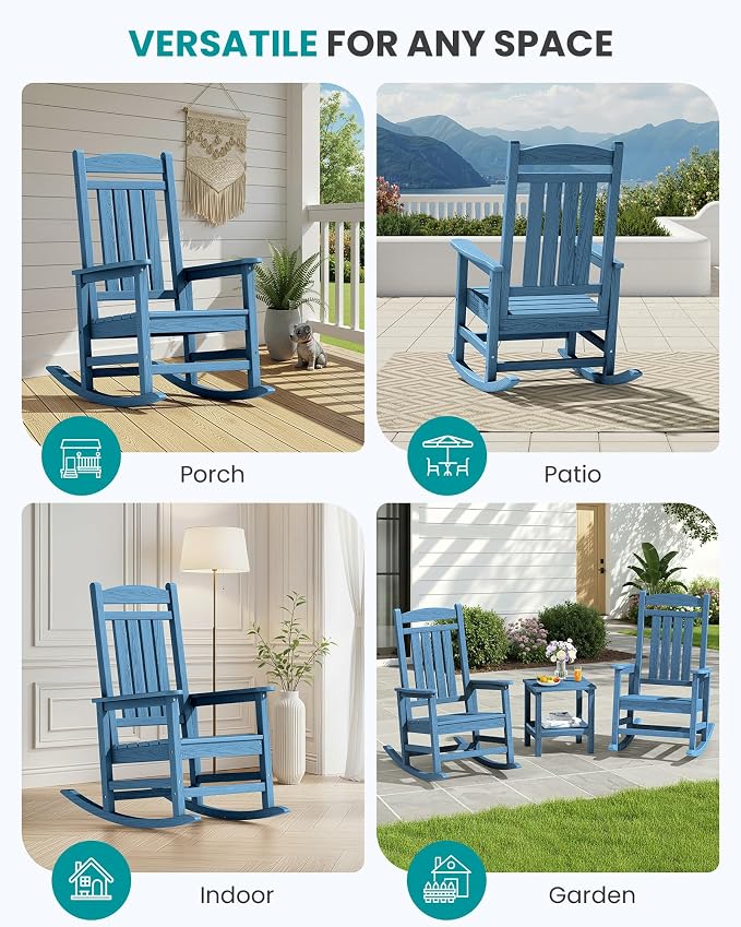 SERWALL Oversized Outdoor Rocking Chair, All-Weather Patio Rocking Chair - Image 9