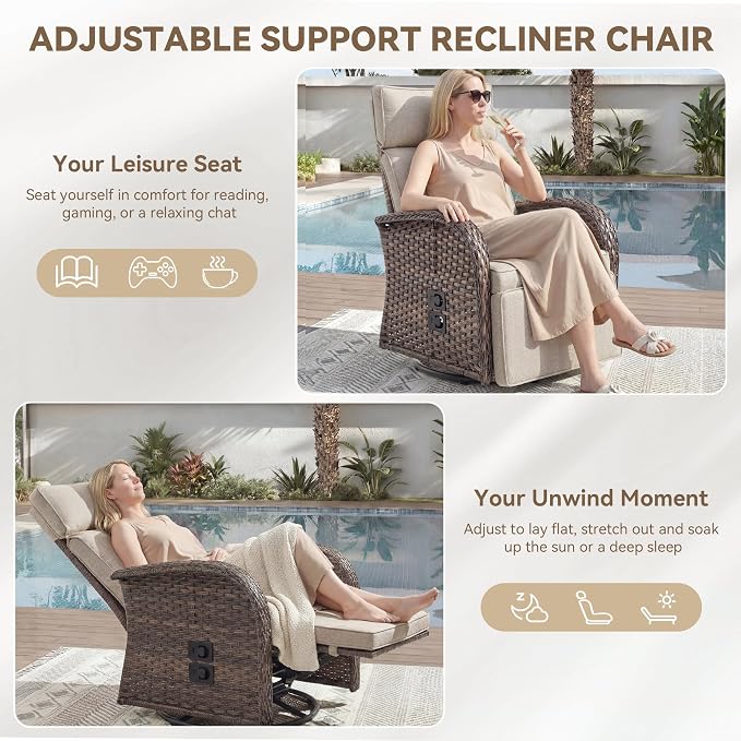 3 Pieces Zero Gravity Patio Swivel Rocking Recliner Chairs Set of 2 - Image 5