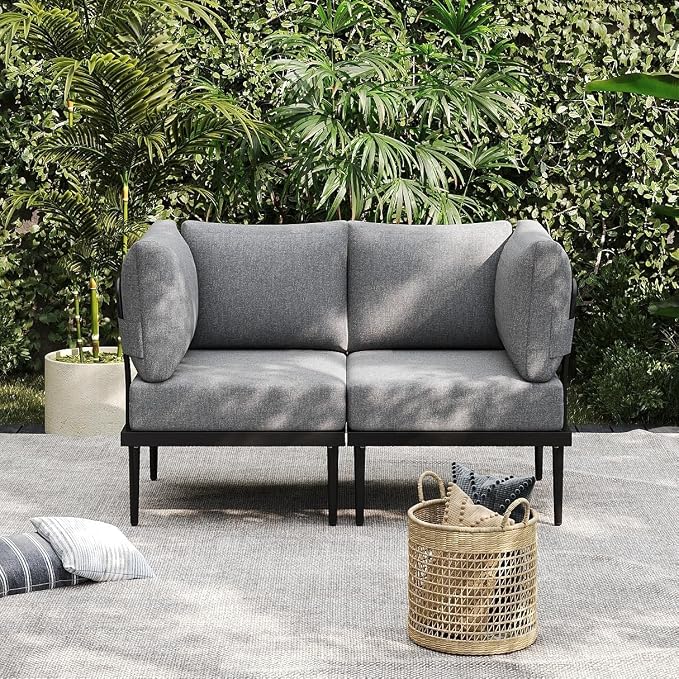 Sundale Outdoor 2 Pieces Metal Patio Furniture Set, Outdoor Sectional Sofa w/6 by SundaleOutdoor
