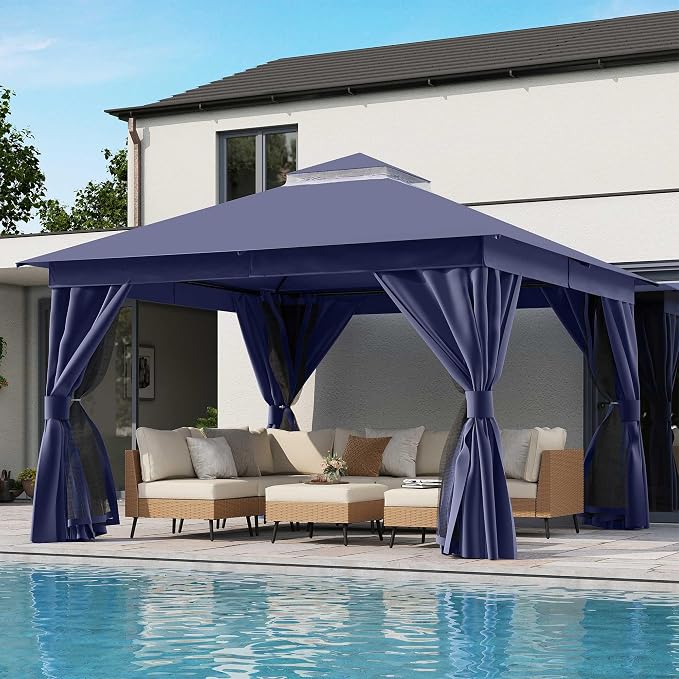 LAUSAINT HOME Semi-Permanent Outdoor Patio Gazebo 12'x12', Heavy Duty Party by LAUSAINTHOME