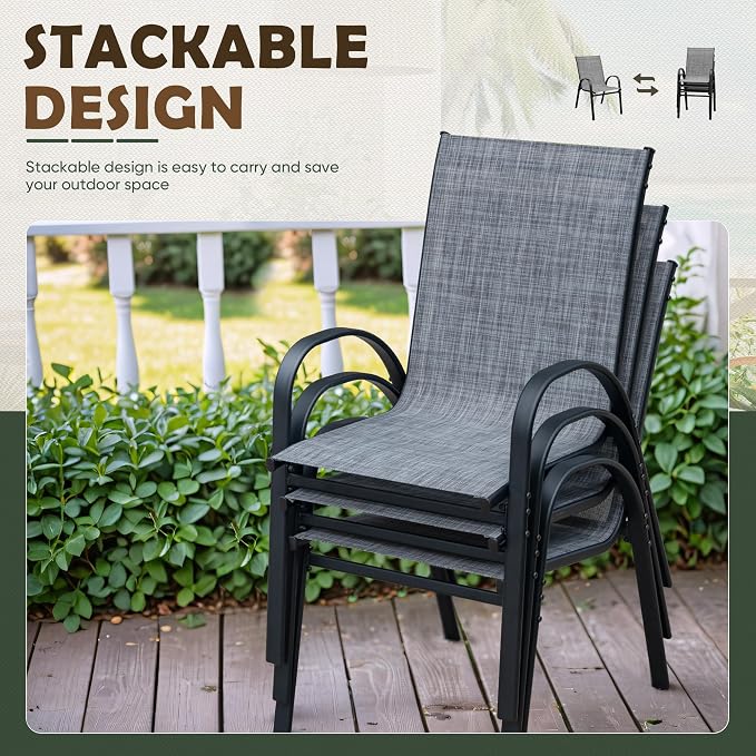 Flamaker Patio Chairs Stackable Dining Chairs Set of 4 Metal and Teslin Outdoor - Image 5