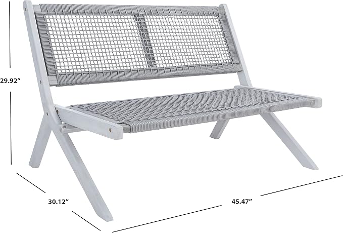 SAFAVIEH Outdoor Collection Kobina Grey Acacia Wood/Grey Rope Foldable Bench - Image 3
