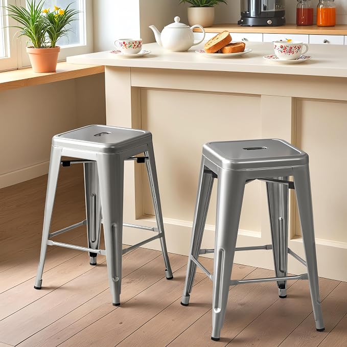 Furmax 24 Inch Metal Bar Stools Set of 4, Counter Height Bar Stools Height High - Image 2
