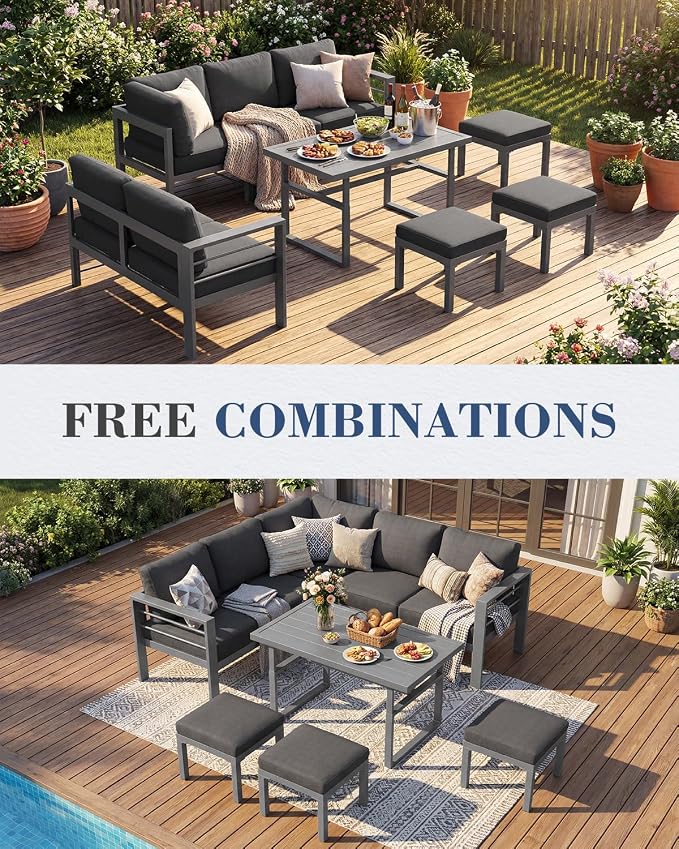 AECOJOY Aluminum Patio Furniture Set, 8 Seats Modern Outdoor Furniture - Image 7