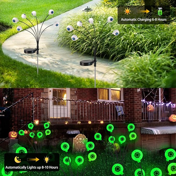 Halloween Solar Lights Outdoor Waterproof Solar Scary Eyeball Lights, 2 Pack - Image 2