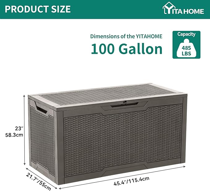 YITAHOME 100 Gallon Resin Deck Box, Weather Resistant Outdoor Storage Box - Image 6