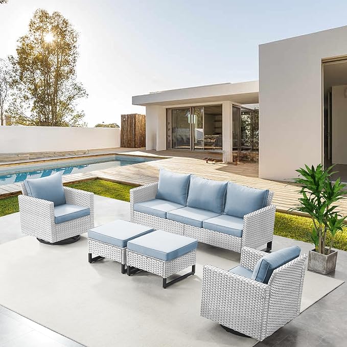 Belord Wicker Patio Furniture 5 Piece Outdoor Sofa Set, Oversize Outdoor Swivel by Belord
