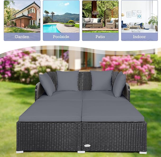 RELAX4LIFE Rattan Patio Outdoor Daybed, Wicker 2-Person Sunbed Loveseat - Image 5