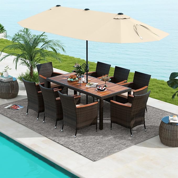 Tangkula 11 Piece Rattan Outdoor Dining Set by TANGKULA