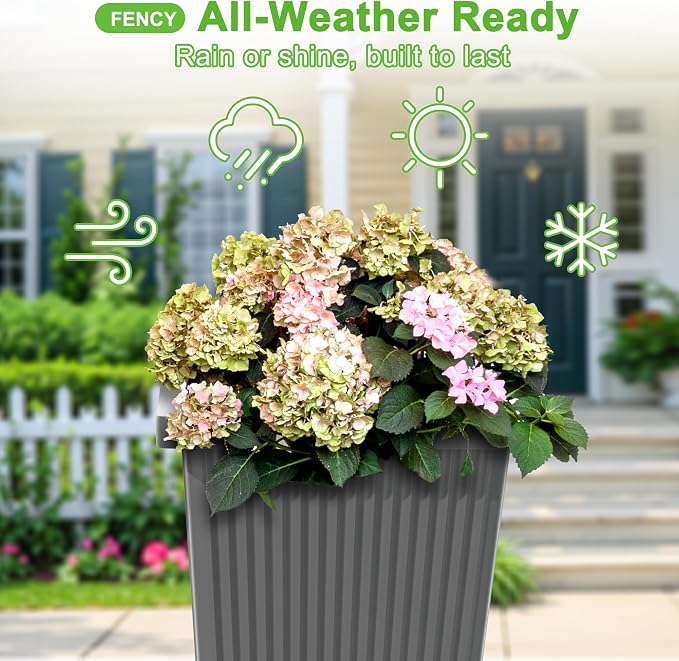 FENCY Set of 2 Tall Planters for Outdoor Plants, 24 Inch Large Tapered Pots - Image 4