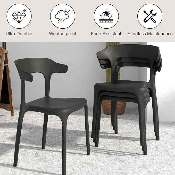 VECELO 4 Pack Plastic Stacking Chairs, Stackable Dining Chairs - Image 5