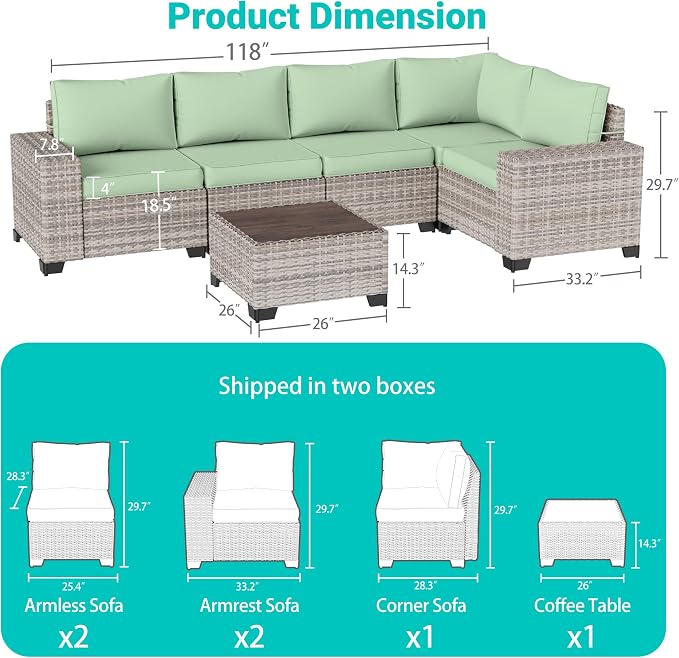 6-Piece Outdoor Patio Furniture Set Wicker Sectional Sofa Set, Patio - Image 4
