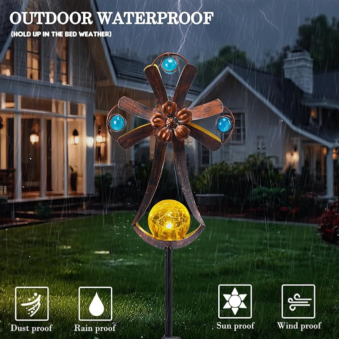VCUTEKA Solar Garden Lights Cemetery Metal Flower Decor Colorful Solar Pathway - Image 5