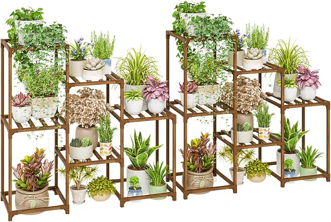 Bamworld 2 Sets of Package Plant Stands Indoor Wood Plant Shelf Outdoor Tiered by Bamworld