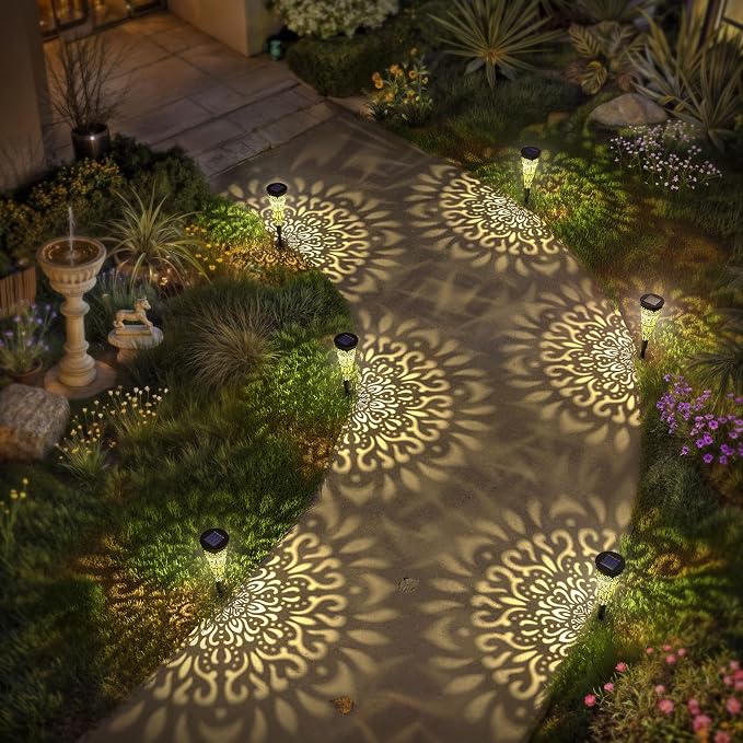 6 Pack Solar Lights Outdoor Garden Decorative Mandala Solar Pathway Lights - Image 2