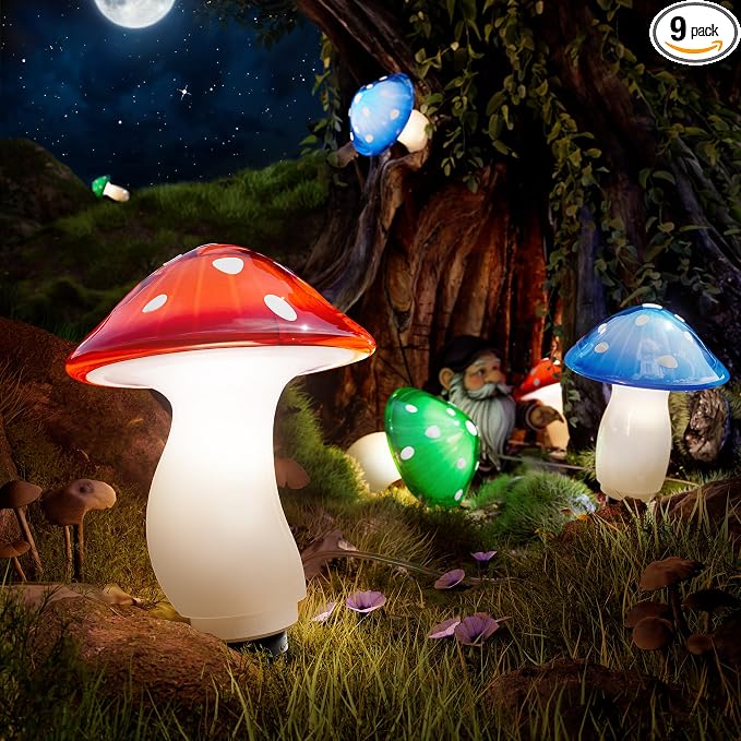 Solar Mushroom Lights Outdoor, 9 Pack 30FT Multicolor 8 Modes Solar Garden by BITPOTT