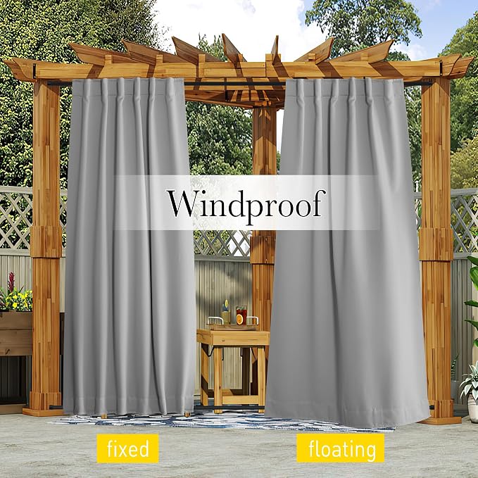 NICETOWN 2 Panels Outdoor Curtains Waterproof Pocket & Back Tab on Top & Bottom - Image 4