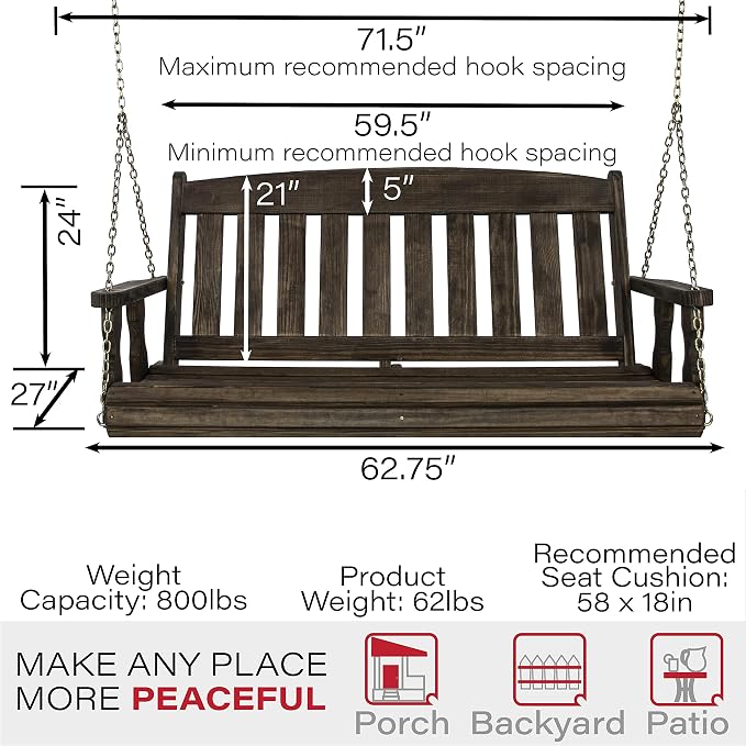 Amish Casual Heavy Duty 800 Lb Mission Treated Porch Swing - Image 6