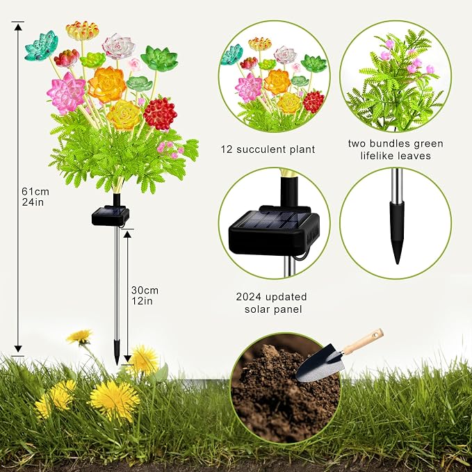 Kohlrabi Solar Garden Lights Outdoor, Upgraded 4 Pack Succulent Solar Lights - Image 2
