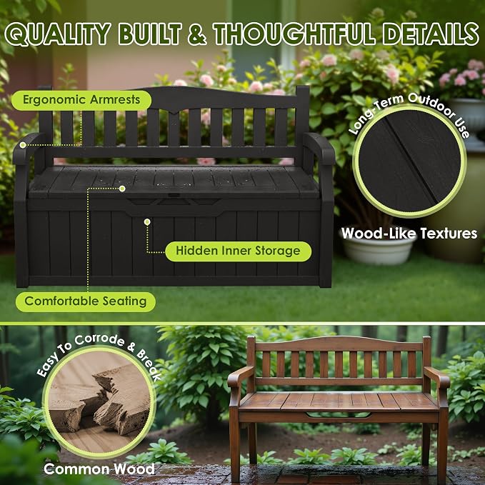 Greesum 80 Gallon Outdoor Storage Bench, Weather-Resistant Deck Box, Patio - Image 5