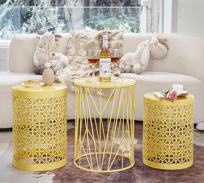 HFHOME Set of 3 Heavy-Duty Round End Table, Side Table, Coffee Table - Image 3