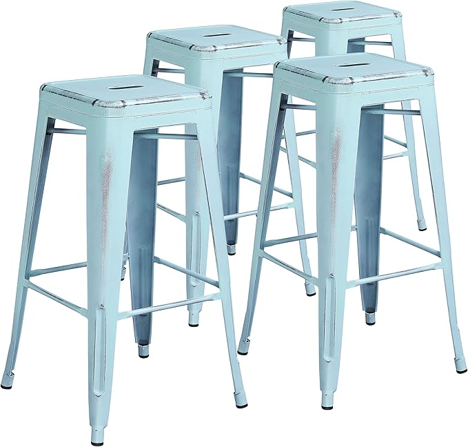 Flash Furniture Kai Commercial Grade 4 Pack 30" High Backless Distressed by FlashFurniture
