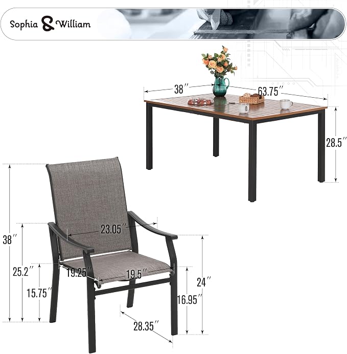 Sophia & William Patio Dining Set 7 Pieces, 6 Quick Dry Textilene Chairs and - Image 7