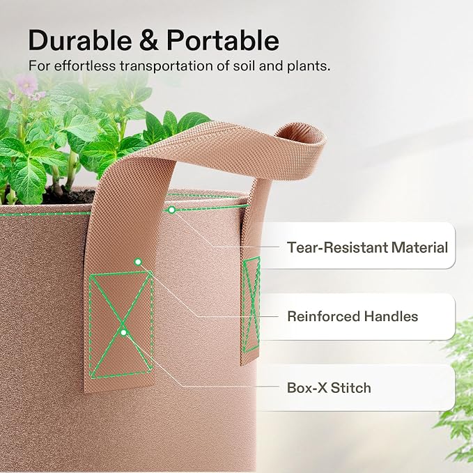 VIVOSUN 5-Pack 5 Gallons Grow Bags Heavy Duty Thickened Nonwoven Fabric Pots - Image 6