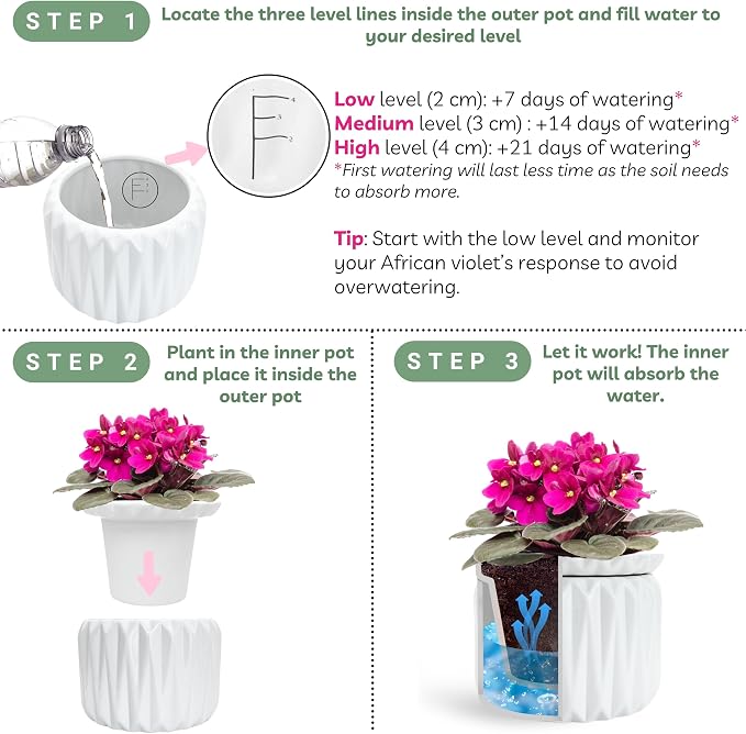6 Inch African Violet Pots Self Watering, Ceramic Planter - Image 3