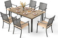 PHI VILLA 7 Pieces Outdoor Set for 6, 65” Wood-Like Metal Steel Dining Table & by PHIVILLAThepioneerofcomfortablehouseholdsupplies