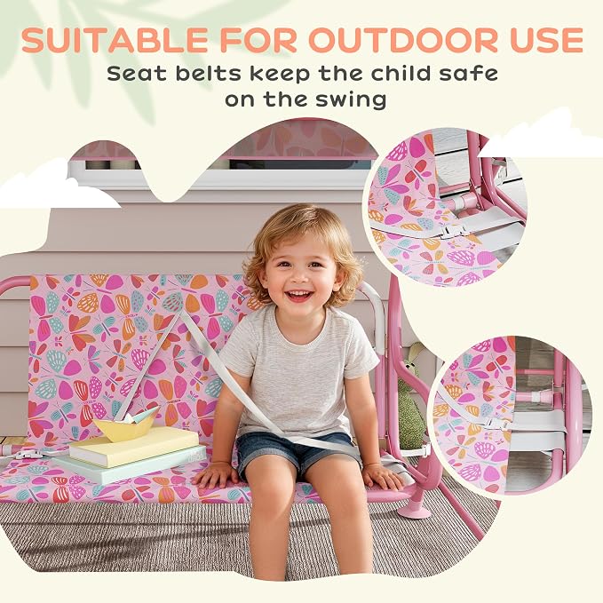 Qaba Kids Patio Swing, 2-Seater Outdoor Porch Swing Chair - Image 6