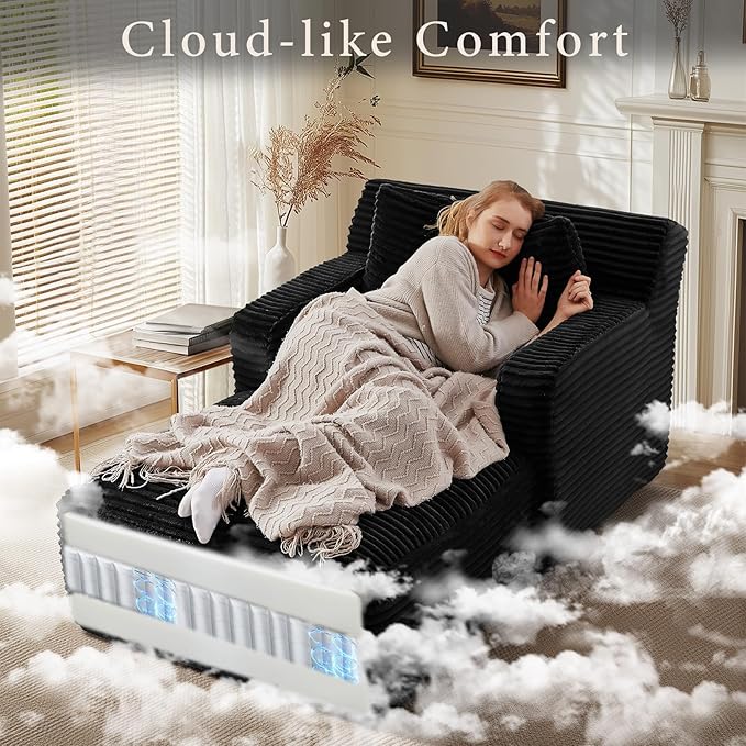 65.4" Chaise Lounge Chair Indoor, Oversized Boneless Couch Comfy Upholstered - Image 3