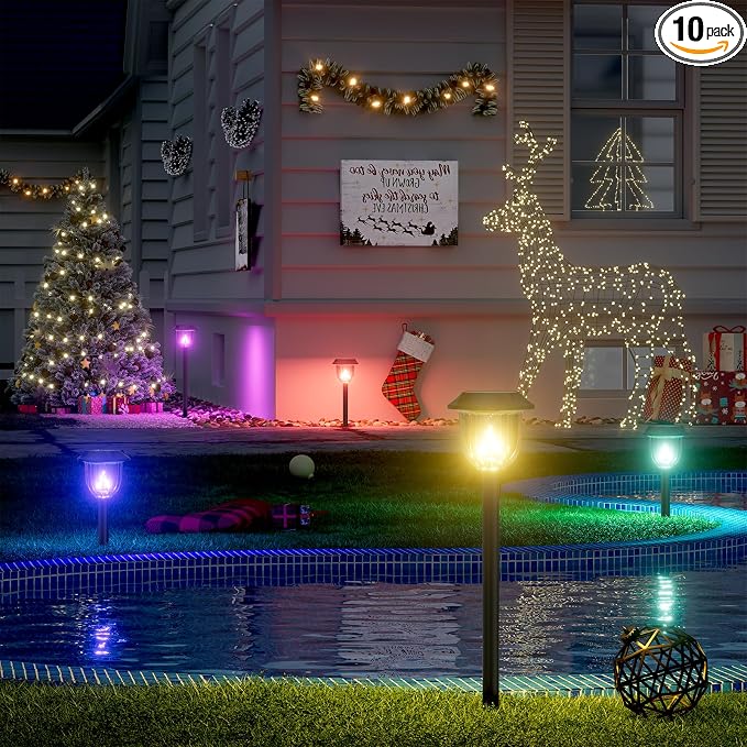 AOSEA Christmas Solar Pathway Lights Outdoor Waterproof, Solar Powered Garden by AOSEA